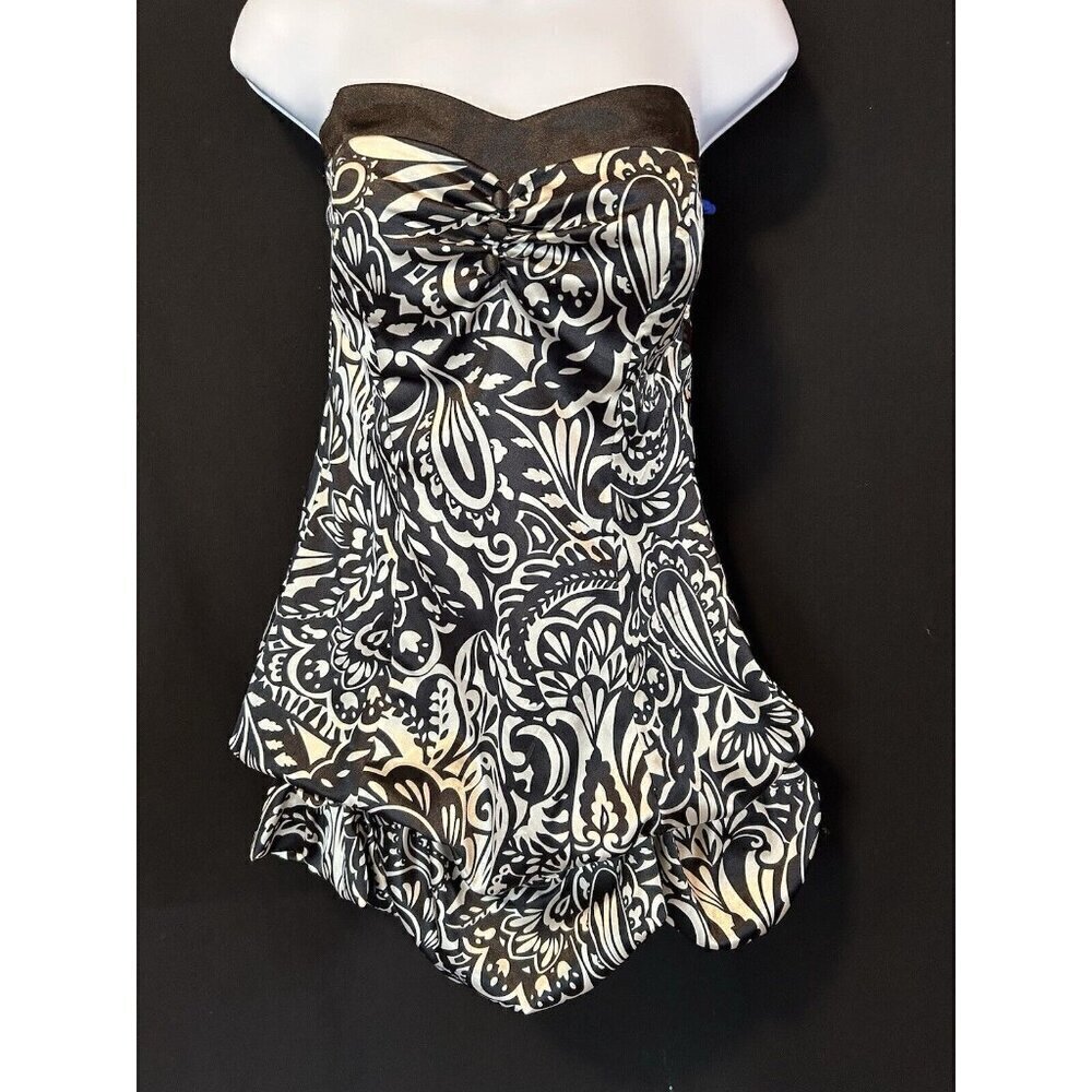 Speechless Junior 5 Strapless Dress Lined Black White Floral Balloon Skirt EUC